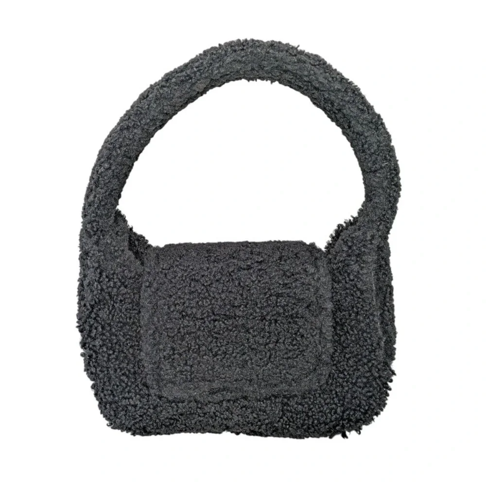 Simon Miller Black Retro Bag In Fuzzy Faux Sherpa Boucle Shoulder Bag Flap Top - Picture 3 of 10